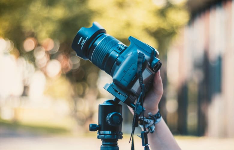 adjusting the camera angle with a ball head