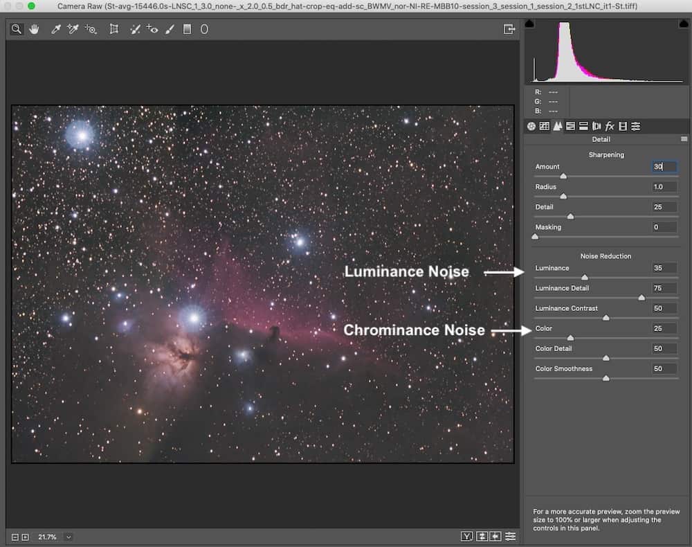 Luminance and Chrominance noise reduction setting