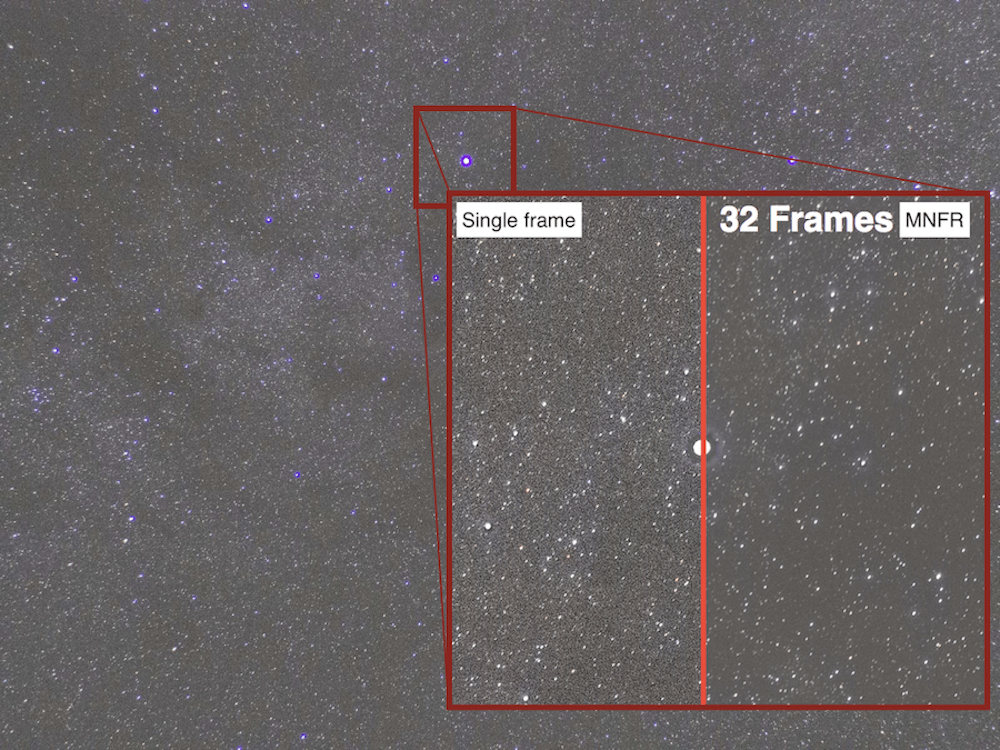 effect of stacking 32 astrophotography images