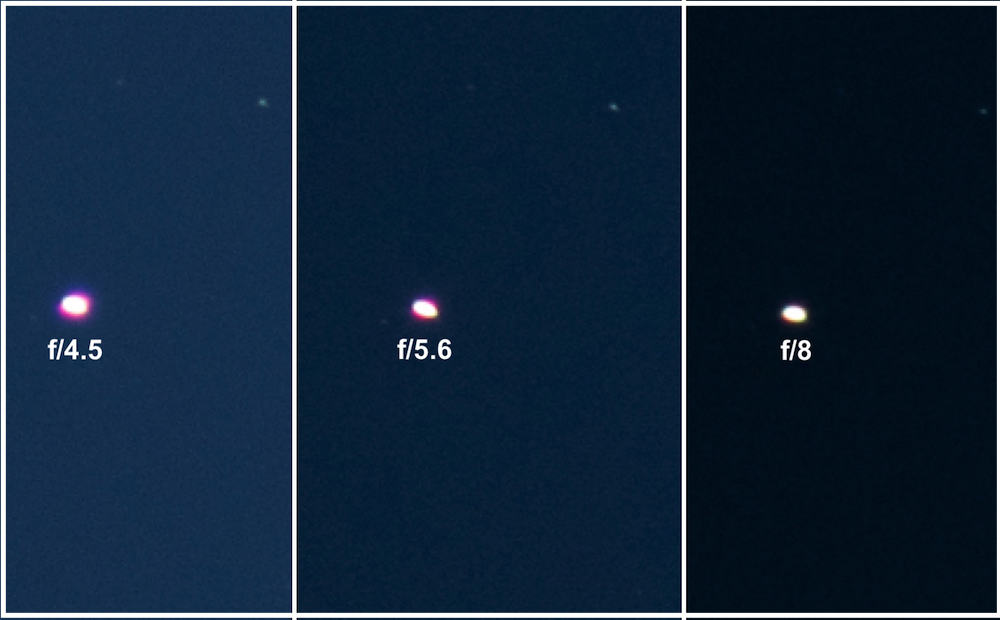 camera aperature showing the purple fringe visible around the bright Saturn planet