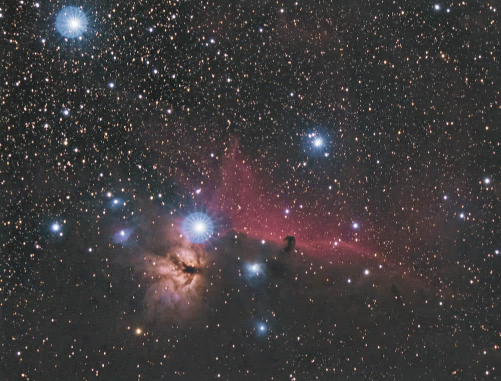 Flame Nebula and the Horsehead Nebula in Orion Constellation