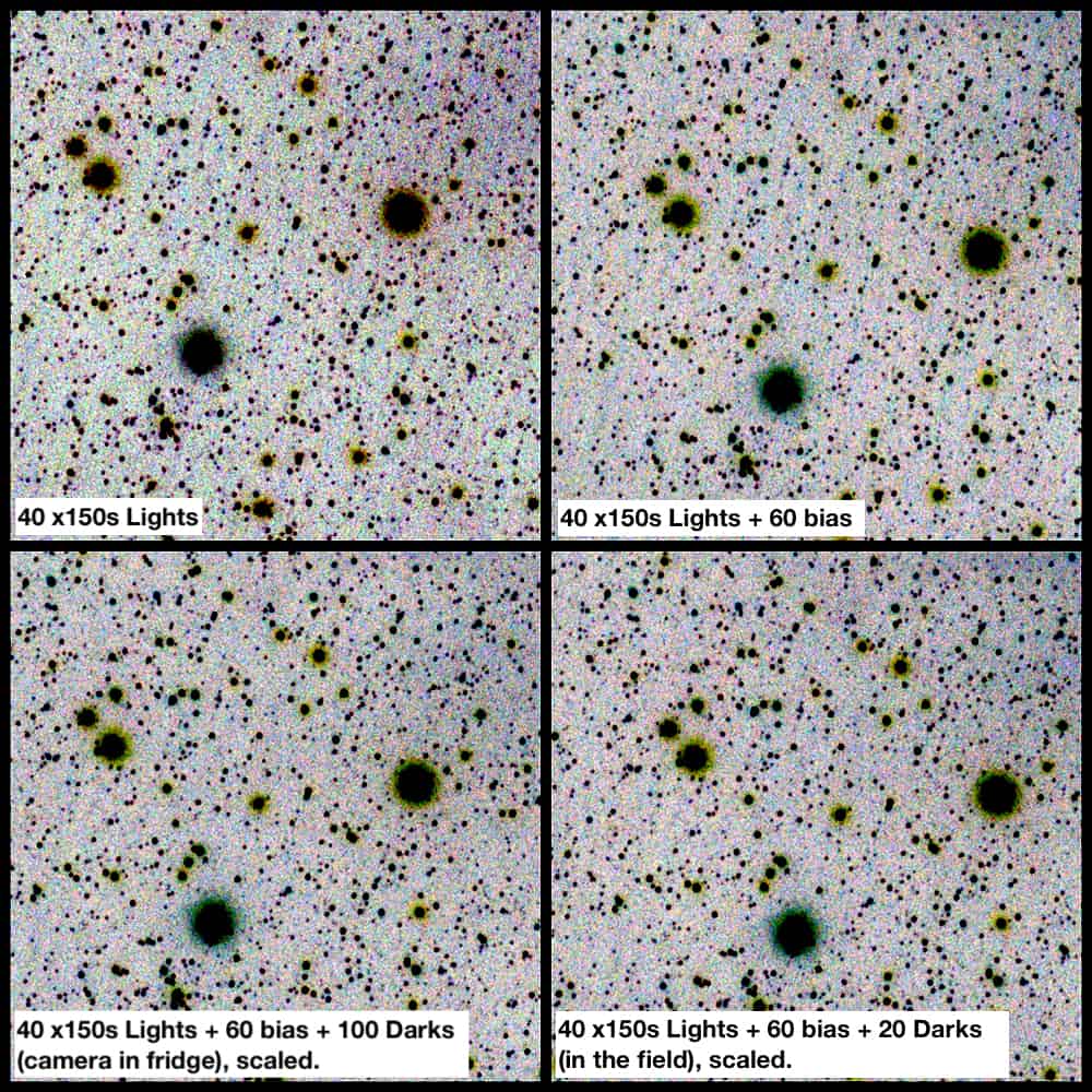 Comparison of light frames with different calibration