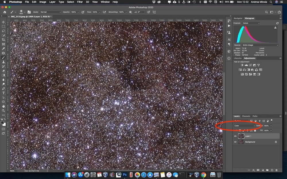 Blending the blurred image in color mode