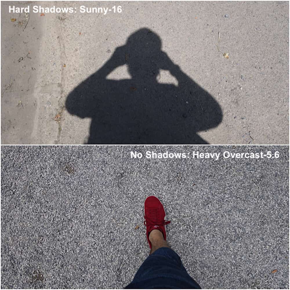 Comparing the shadows in sunny and overcast lighting