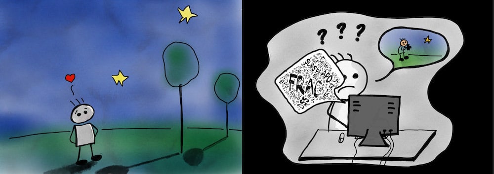 animated character learning astrophotography