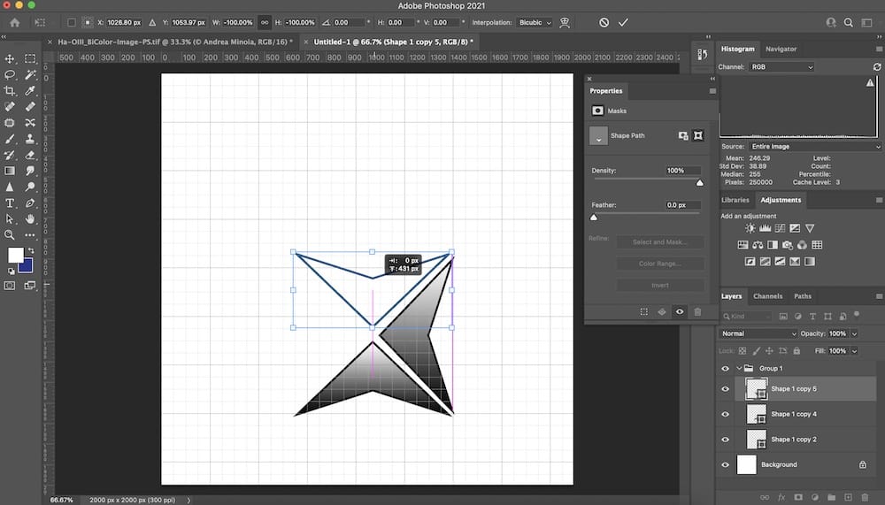 select the desired shape layer and use the Transform Tool