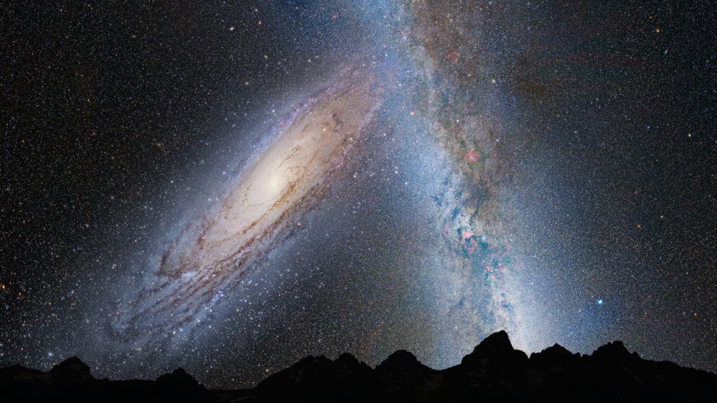 The Hubble Space Telescope reveals that the Milky Way is on the verge of colliding with itself.